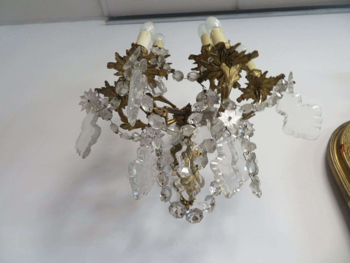 Pair Of Bronze Wall Sconces With Pendants-photo-2