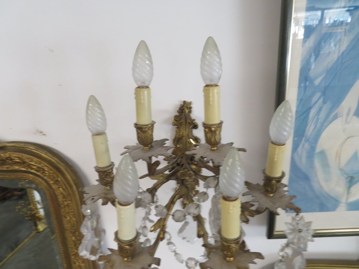 Pair Of Bronze Wall Sconces With Pendants-photo-1