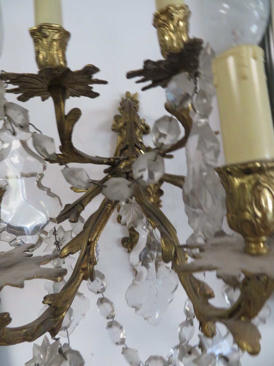 Pair Of Bronze Wall Sconces With Pendants-photo-2