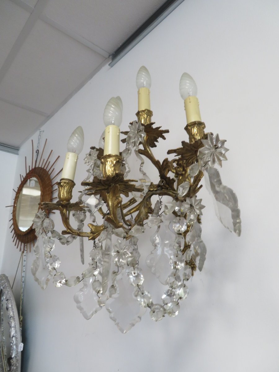 Pair Of Bronze Wall Sconces With Pendants-photo-5