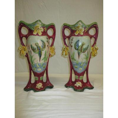 Pair Vase Barbotine At Kingfisher