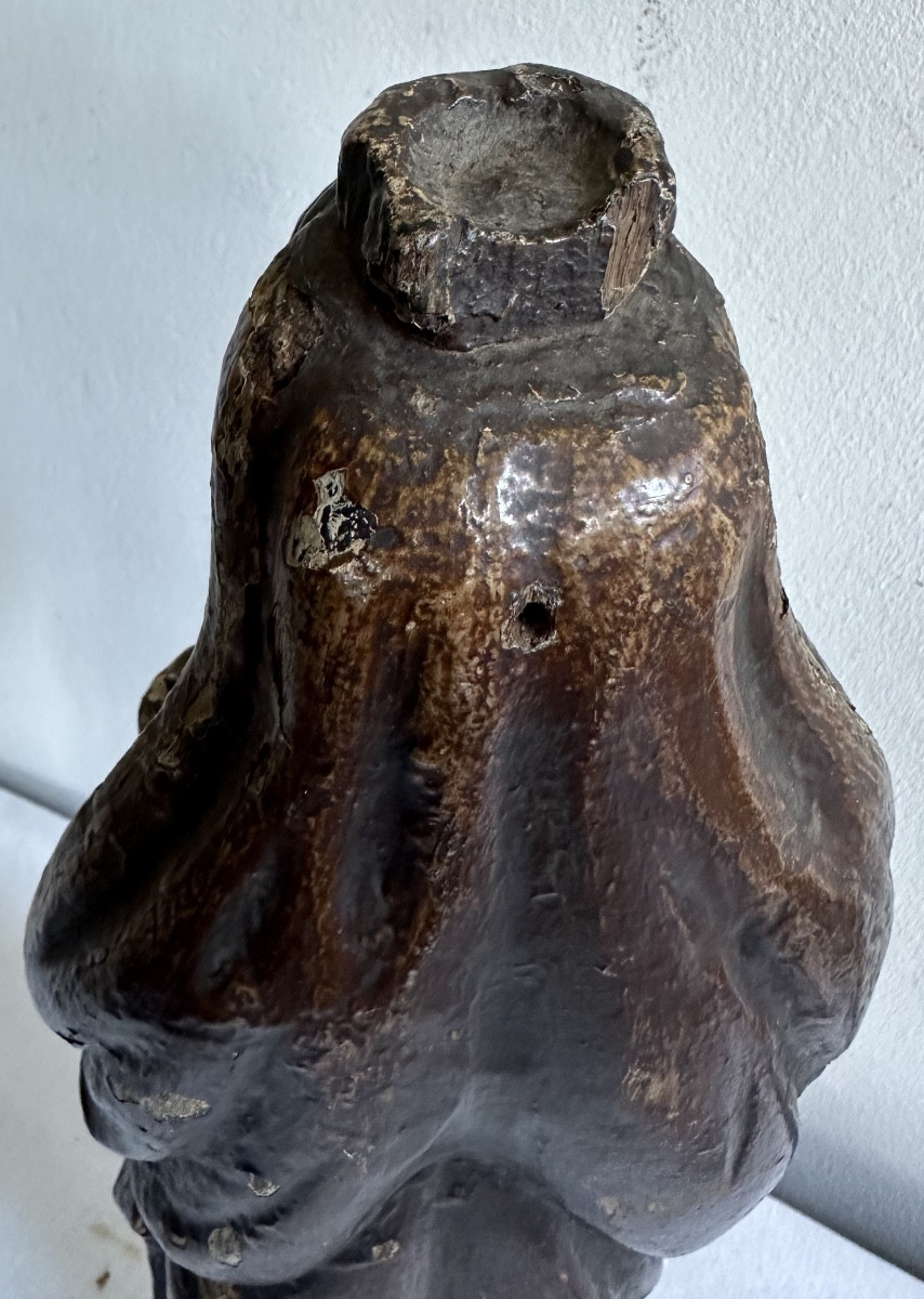 Vierge en chêne peinte XVII eme -photo-4