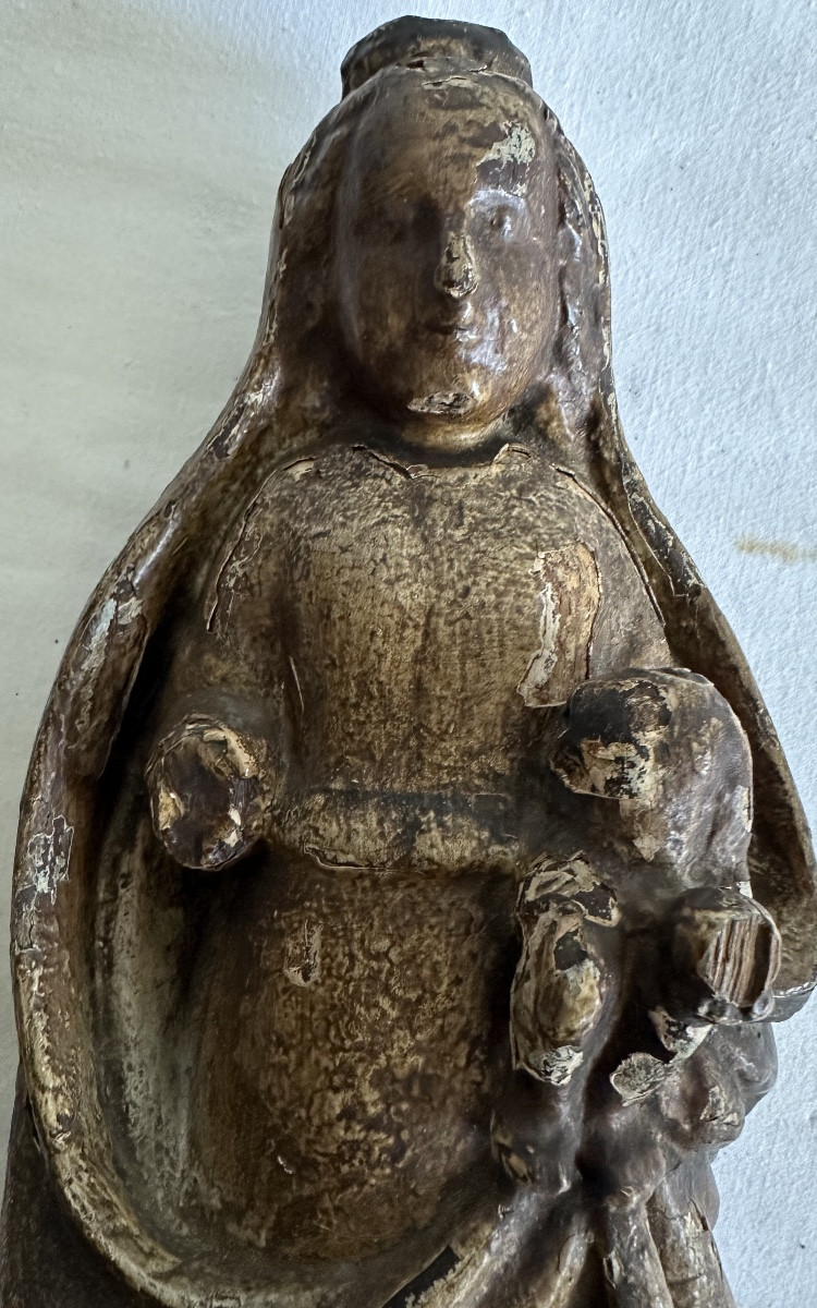 Vierge en chêne peinte XVII eme -photo-2