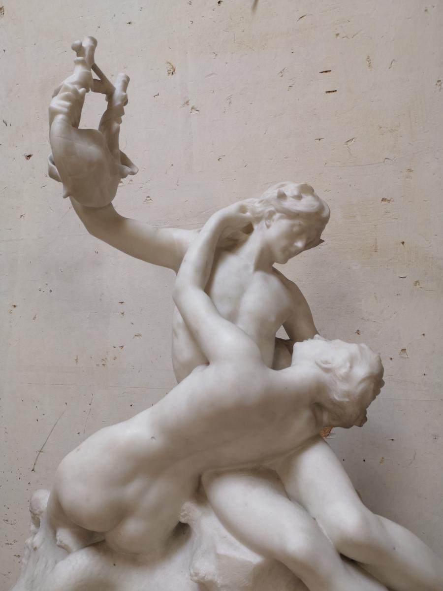 Sculpture In Marble Signed E. Hannaux "poet And Siren"