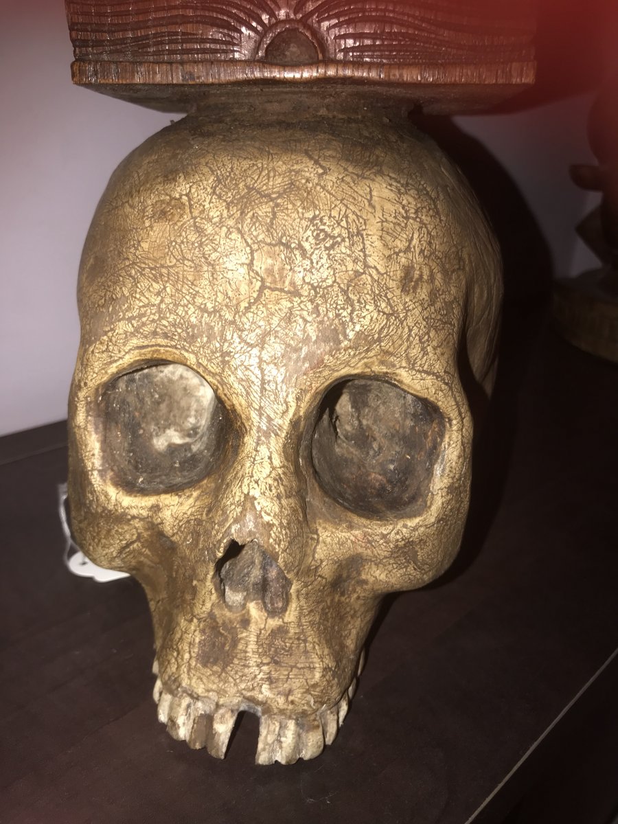 Crâne En Bois Mémento Mori Xlx Eme -photo-4