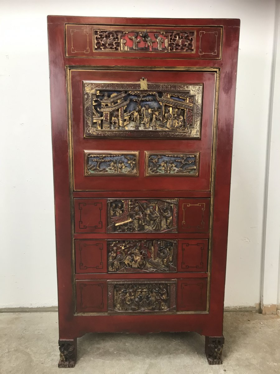 Chinese Secretary In Red China Lacquer