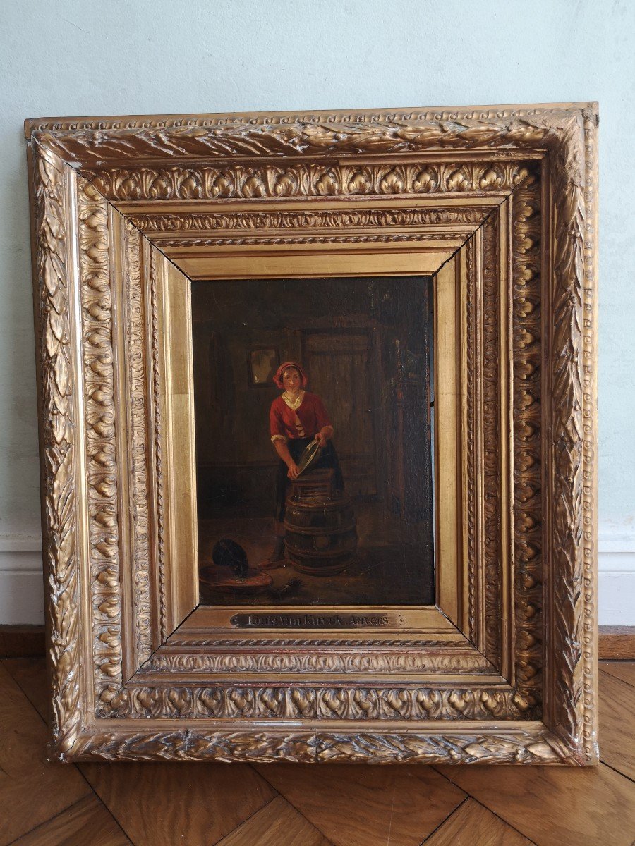 19th Century Painting Oil On Panel Signed Jean-louis Van Kuyck Belgian Painter Antwerp
