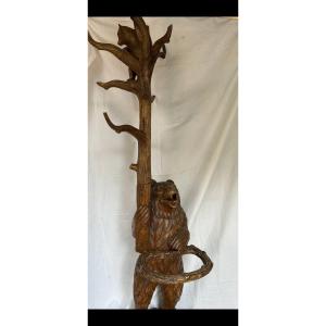Bear Coat Rack With Percent In Carved Wood Black Forest Work