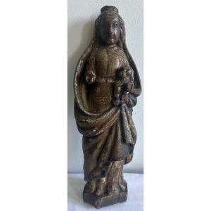 Vierge en chêne peinte XVII eme 