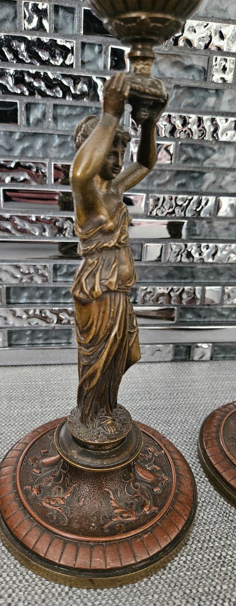 Paire De Bougeoir Cariatides Bronze A.b Paris-photo-2