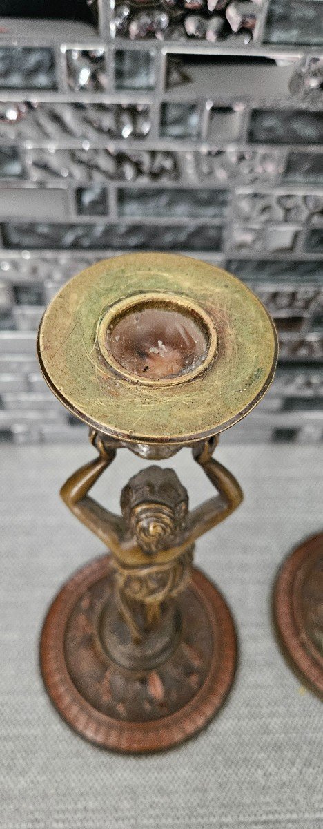 Paire De Bougeoir Cariatides Bronze A.b Paris-photo-4