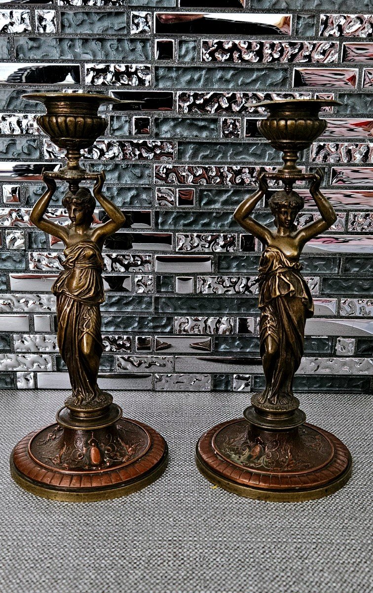 Paire De Bougeoir Cariatides Bronze A.b Paris