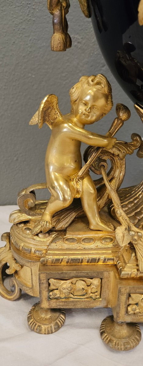 Importante pendule bronze dore bleu de sèvres époque nap3-photo-3
