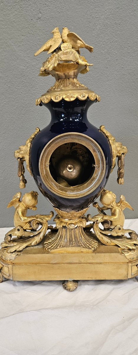 Importante pendule bronze dore bleu de sèvres époque nap3-photo-3