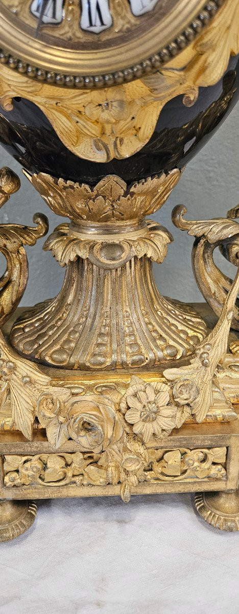 Importante pendule bronze dore bleu de sèvres époque nap3-photo-5