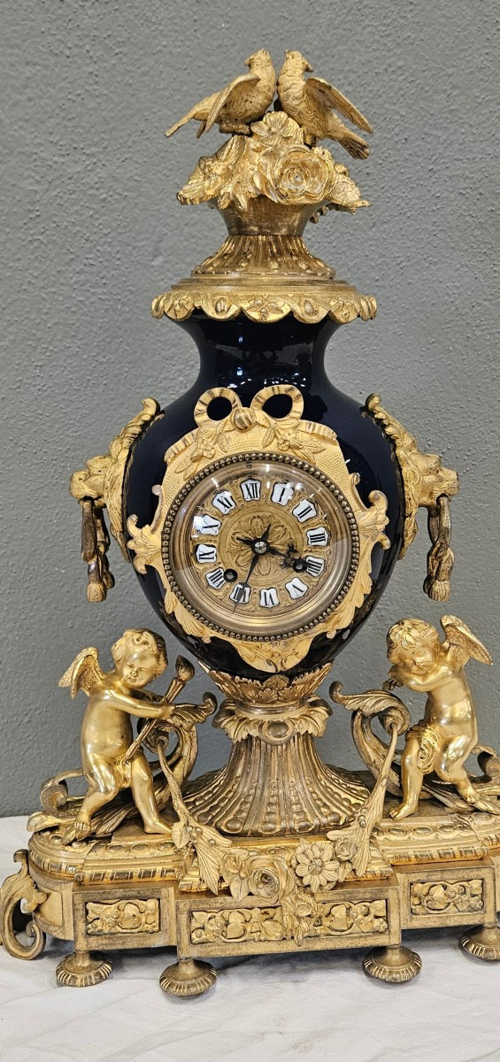 Importante pendule bronze dore bleu de sèvres époque nap3