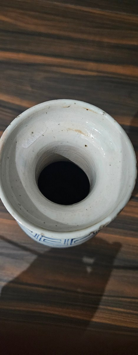 Vase asiatique blanc et bleu 23cm-photo-2