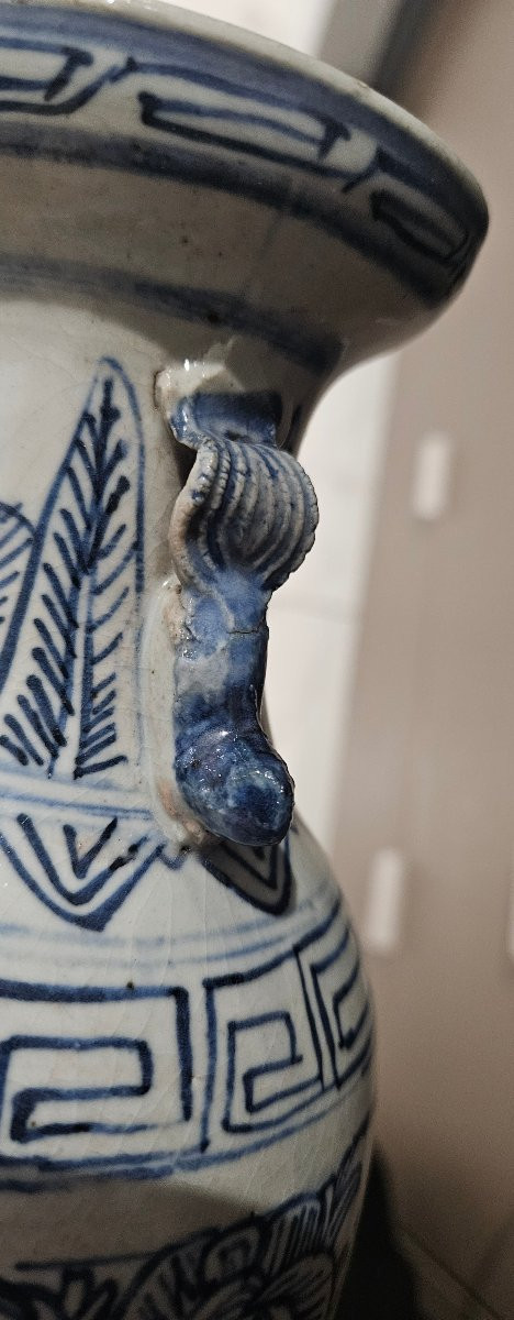 Vase asiatique blanc et bleu 23cm-photo-5