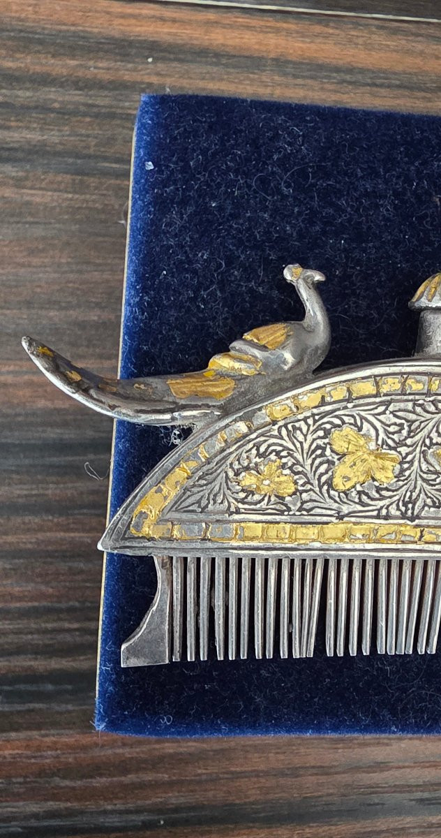 Mughal Comb, India, Silver And Bronze-photo-3