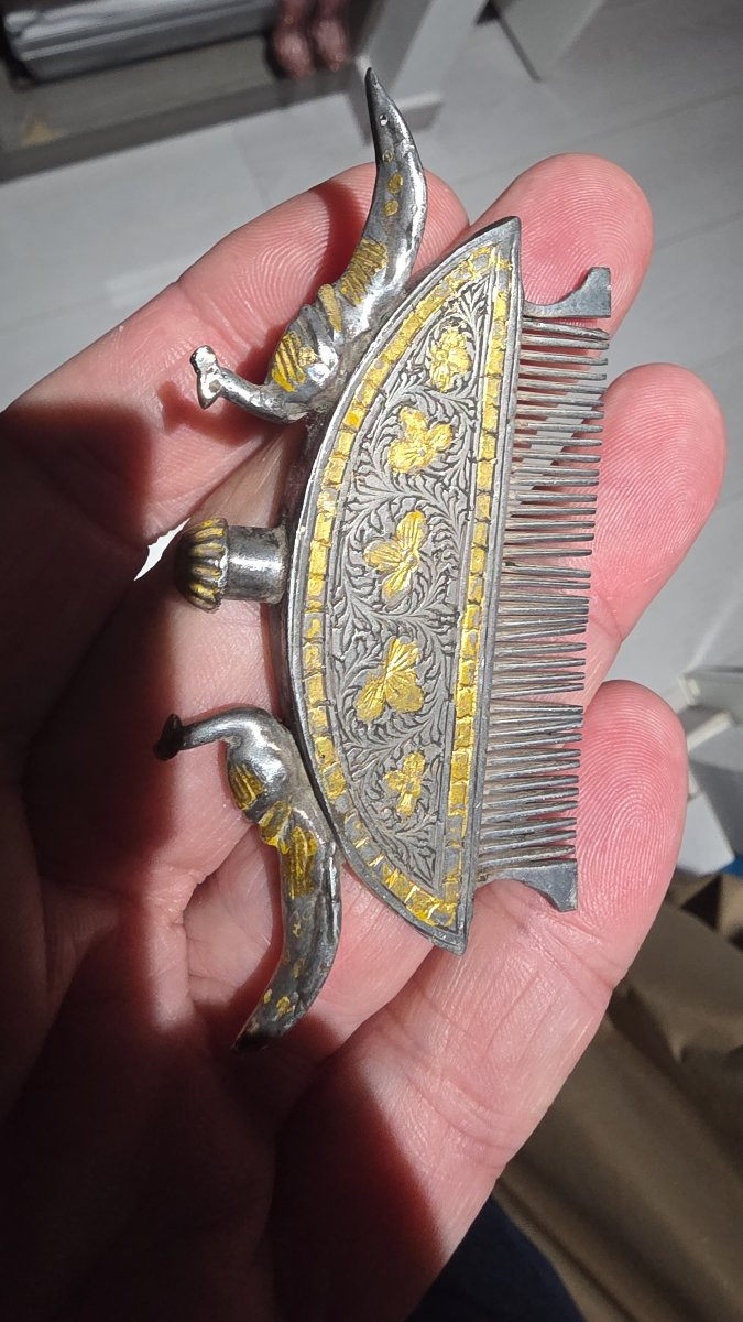 Mughal Comb, India, Silver And Bronze-photo-4