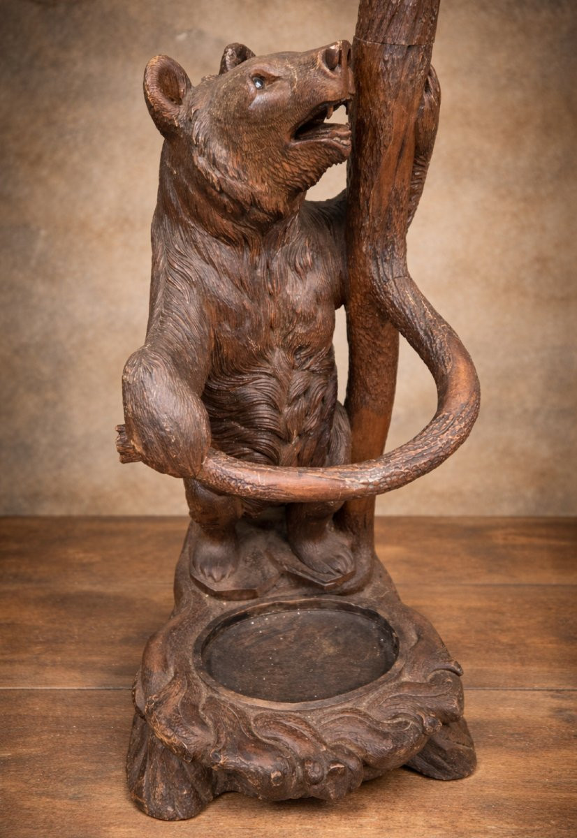 Black Forest Wooden Coat Rack 19th Century Bear And Cub 210cm-photo-2