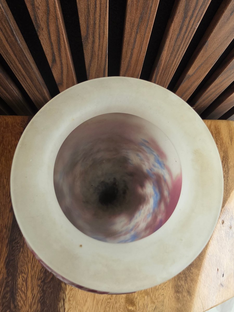 Vase aux dahlias rose par André delatte pâte de verre dégagé -photo-4