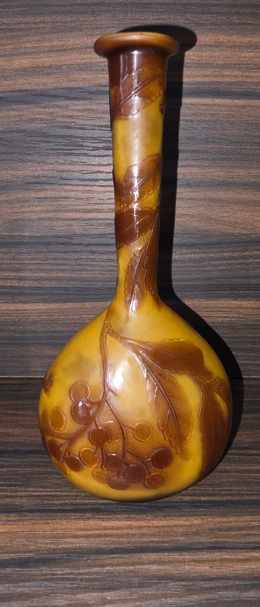 émile Gallé Vase, Orange With Floral Design, 17.5 Cm-photo-2