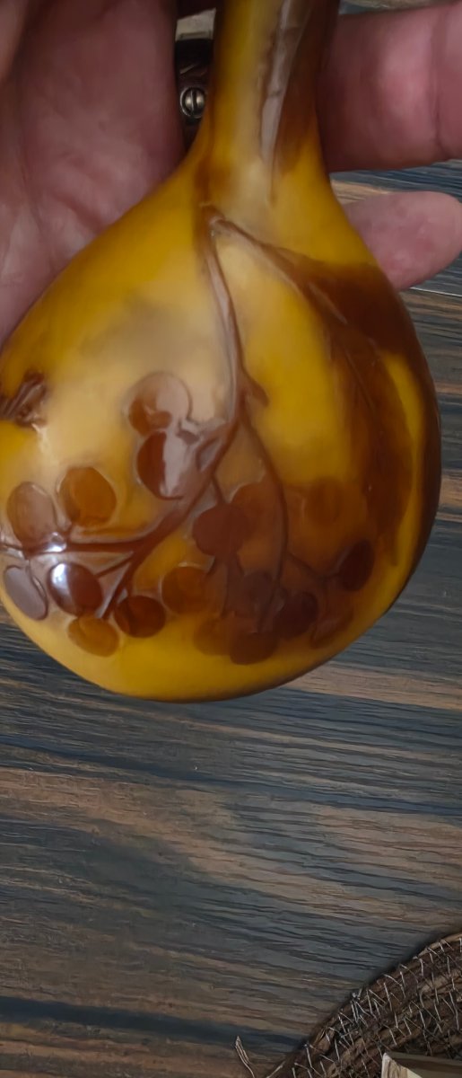 émile Gallé Vase, Orange With Floral Design, 17.5 Cm-photo-1