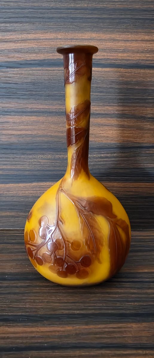 émile Gallé Vase, Orange With Floral Design, 17.5 Cm-photo-6