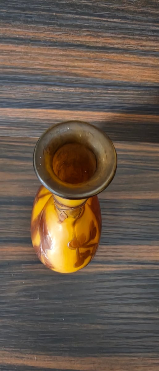 émile Gallé Vase, Orange With Floral Design, 17.5 Cm-photo-7