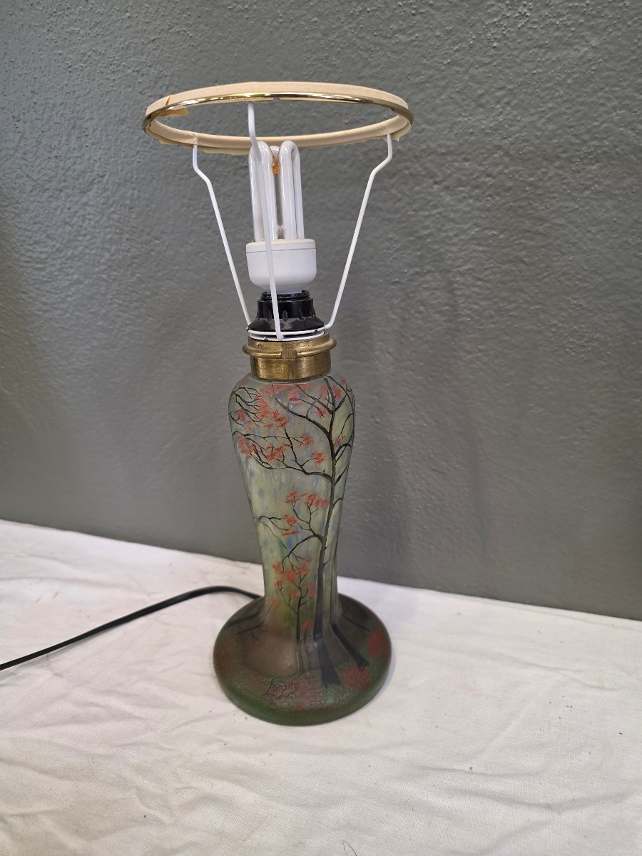 Legras Lamp Base With Glass Inlay And Autumnal Decor-photo-2