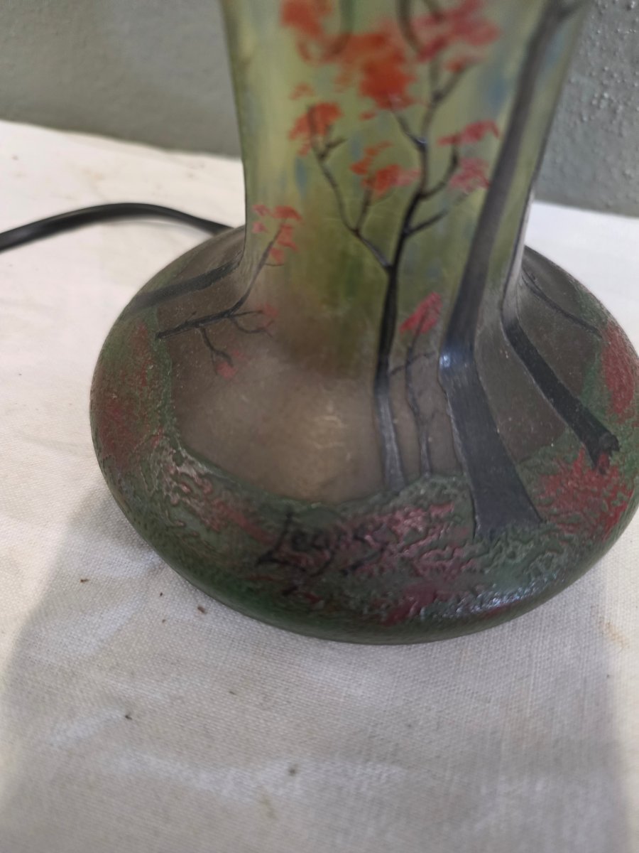 Legras Lamp Base With Glass Inlay And Autumnal Decor-photo-4