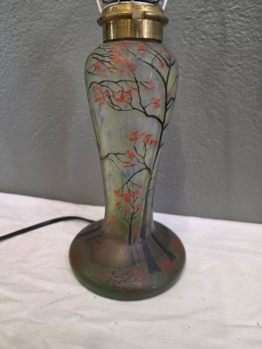 Legras Lamp Base With Glass Inlay And Autumnal Decor