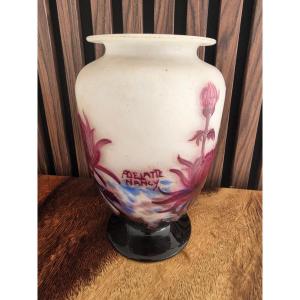 Vase With Pink Dahlias By André Delatte, Openwork Glass Paste 