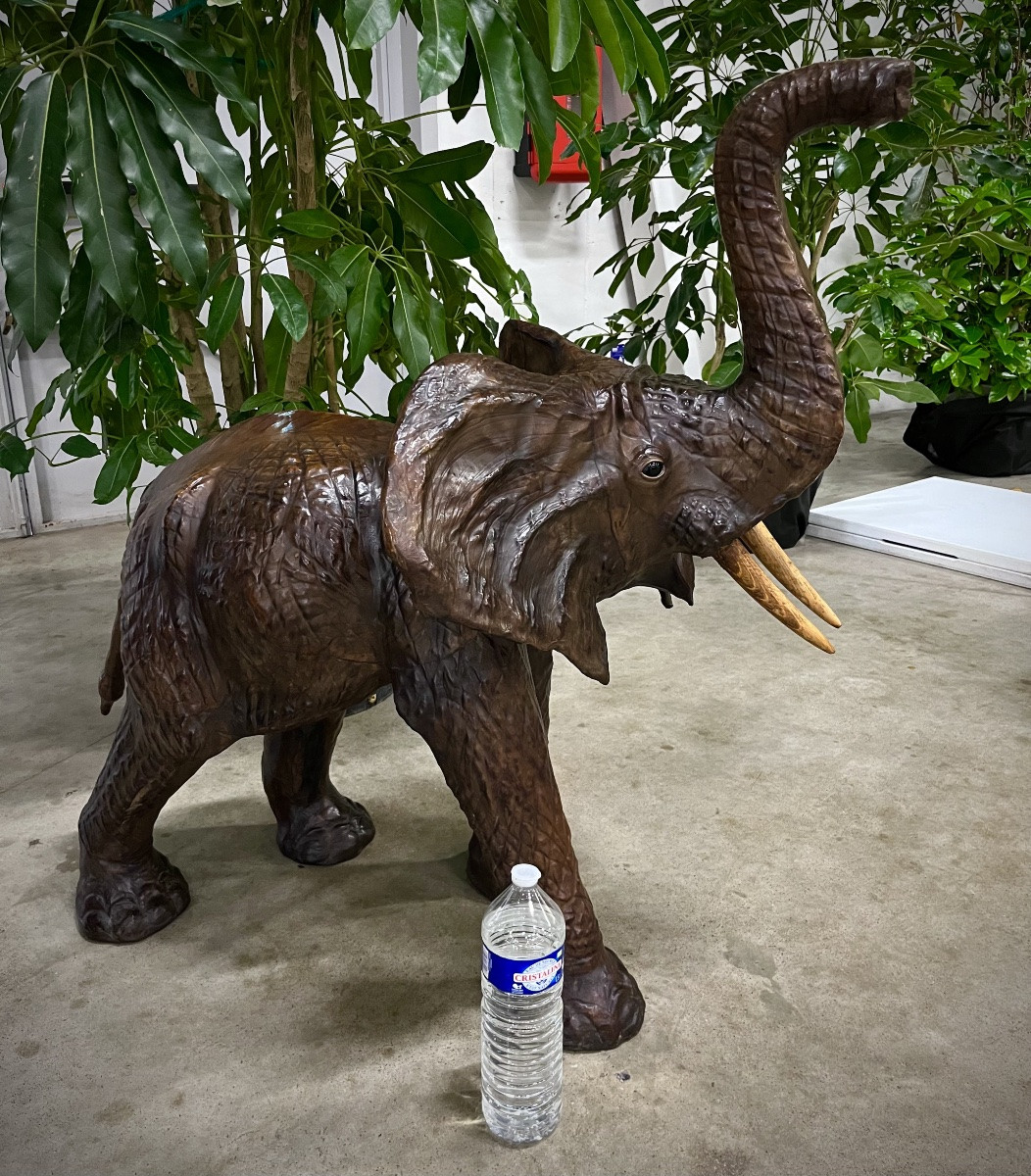 Large Leather Elephant, Late 20th Century-photo-4