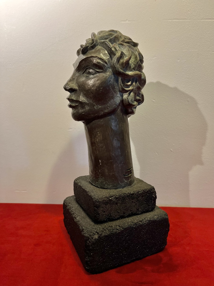 Tête En Céramique Sur Son Socle En Pierre De Lave Circa 90-photo-2