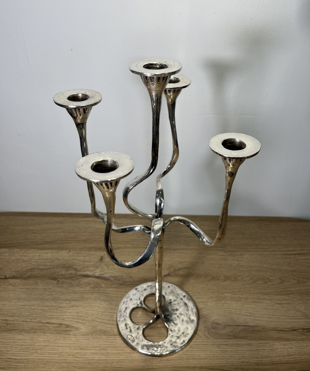 Chandelier Brutaliste En Bronze Par Kurt Jesch -photo-3