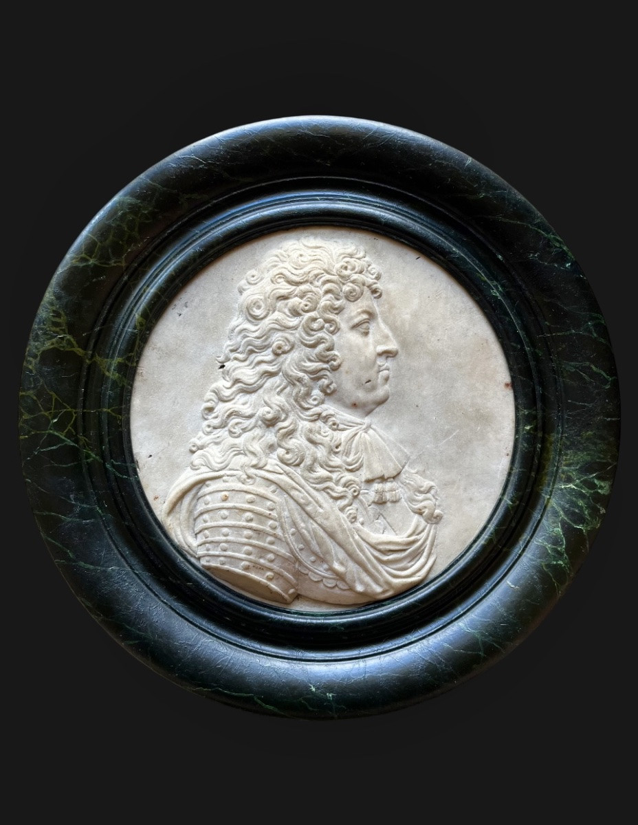 Pair Of Marble Medallions, Profiles Of Louis XIV And Marie-thérèse Of Austria, 17th Century-photo-2