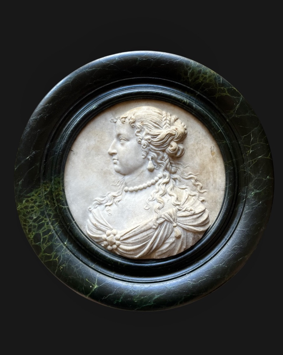 Pair Of Marble Medallions, Profiles Of Louis XIV And Marie-thérèse Of Austria, 17th Century-photo-4