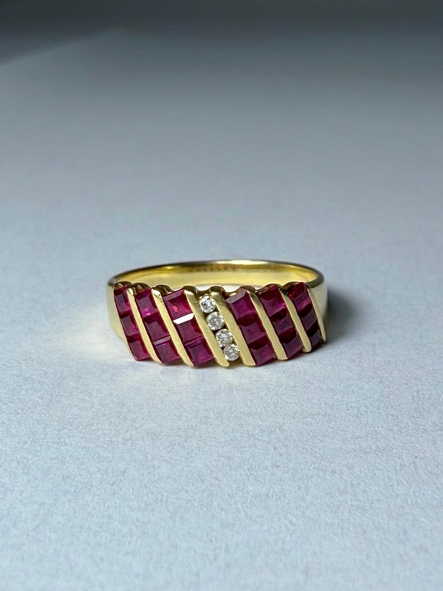Bague en or  750 - diamants et rubis-photo-2