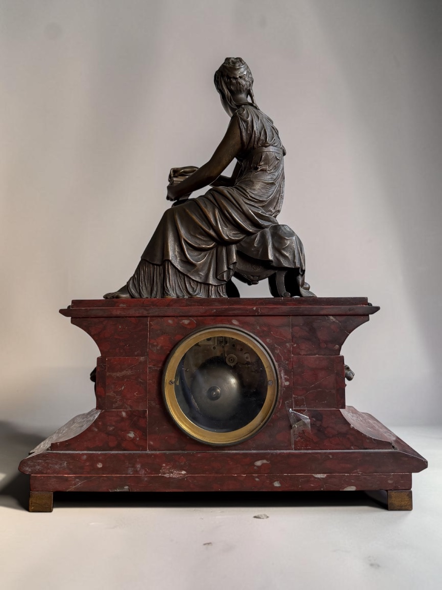 Pendule en marbre rouge et bronze de Eutrope Bouret 19e siècle-photo-4