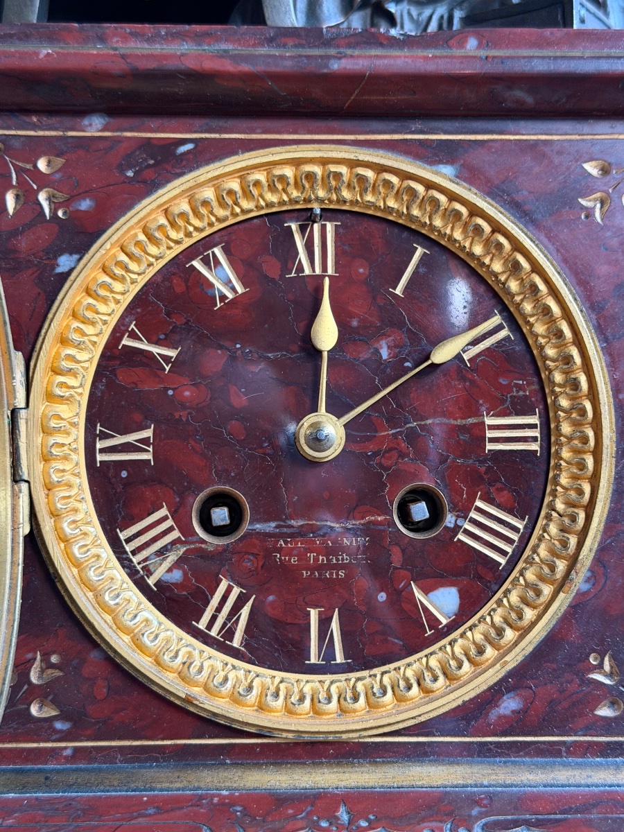 Pendule en marbre rouge et bronze de Eutrope Bouret 19e siècle-photo-3
