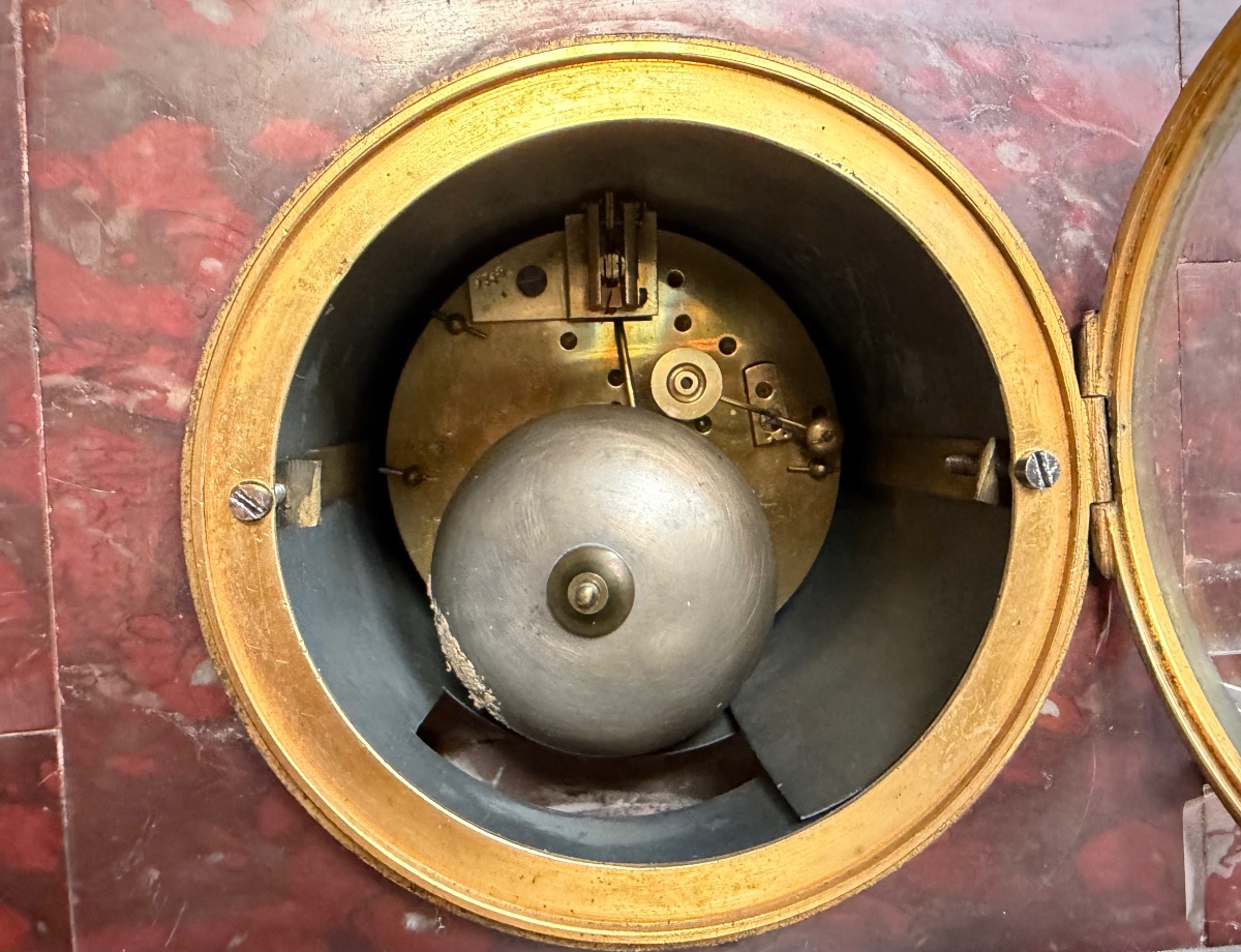 Pendule en marbre rouge et bronze de Eutrope Bouret 19e siècle-photo-4