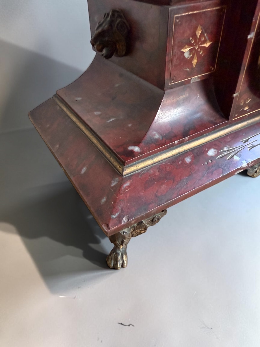 Pendule en marbre rouge et bronze de Eutrope Bouret 19e siècle-photo-6