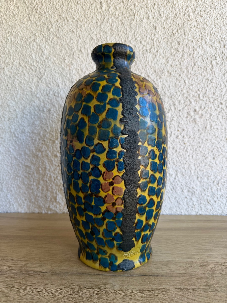 émile Simonod - Sispa Art Deco Vase, Glazed Ceramic -photo-2
