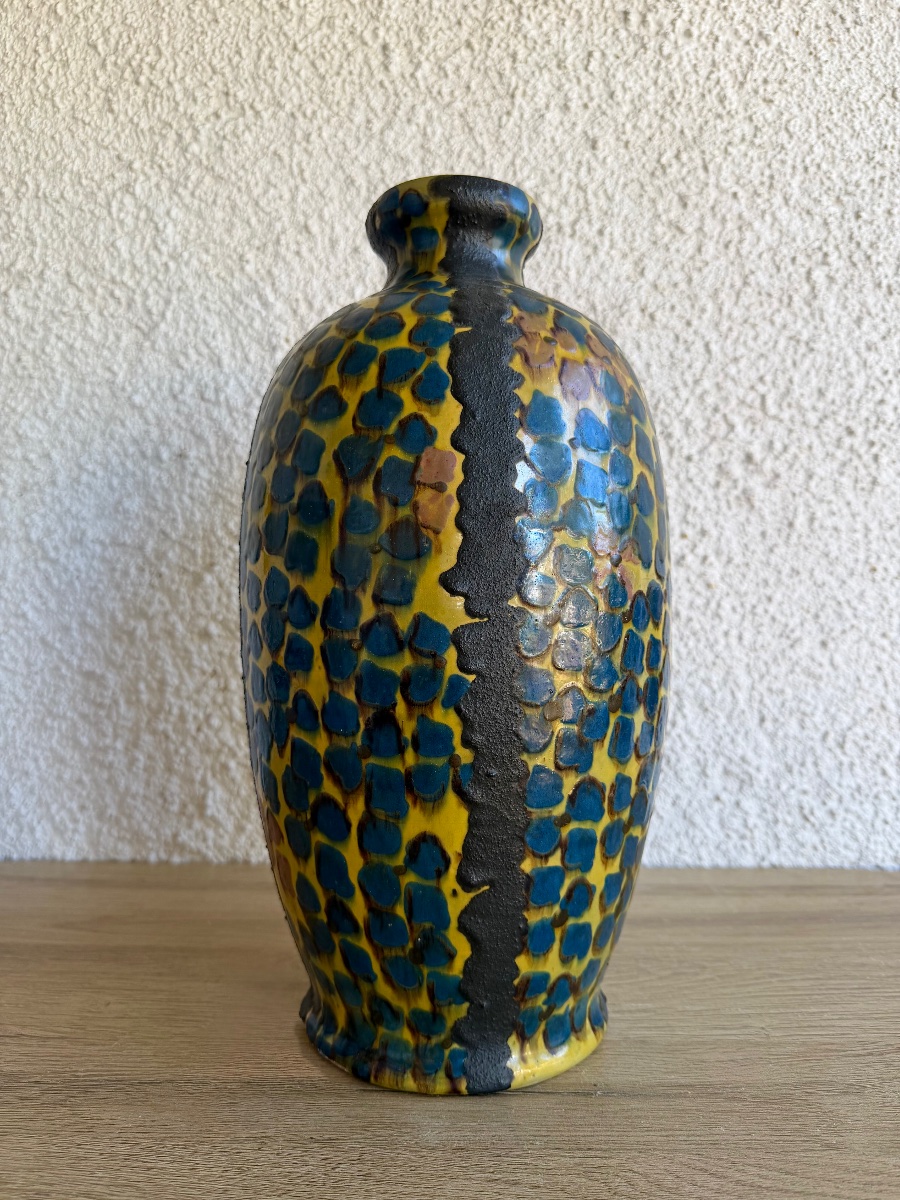 émile Simonod - Sispa Art Deco Vase, Glazed Ceramic -photo-3