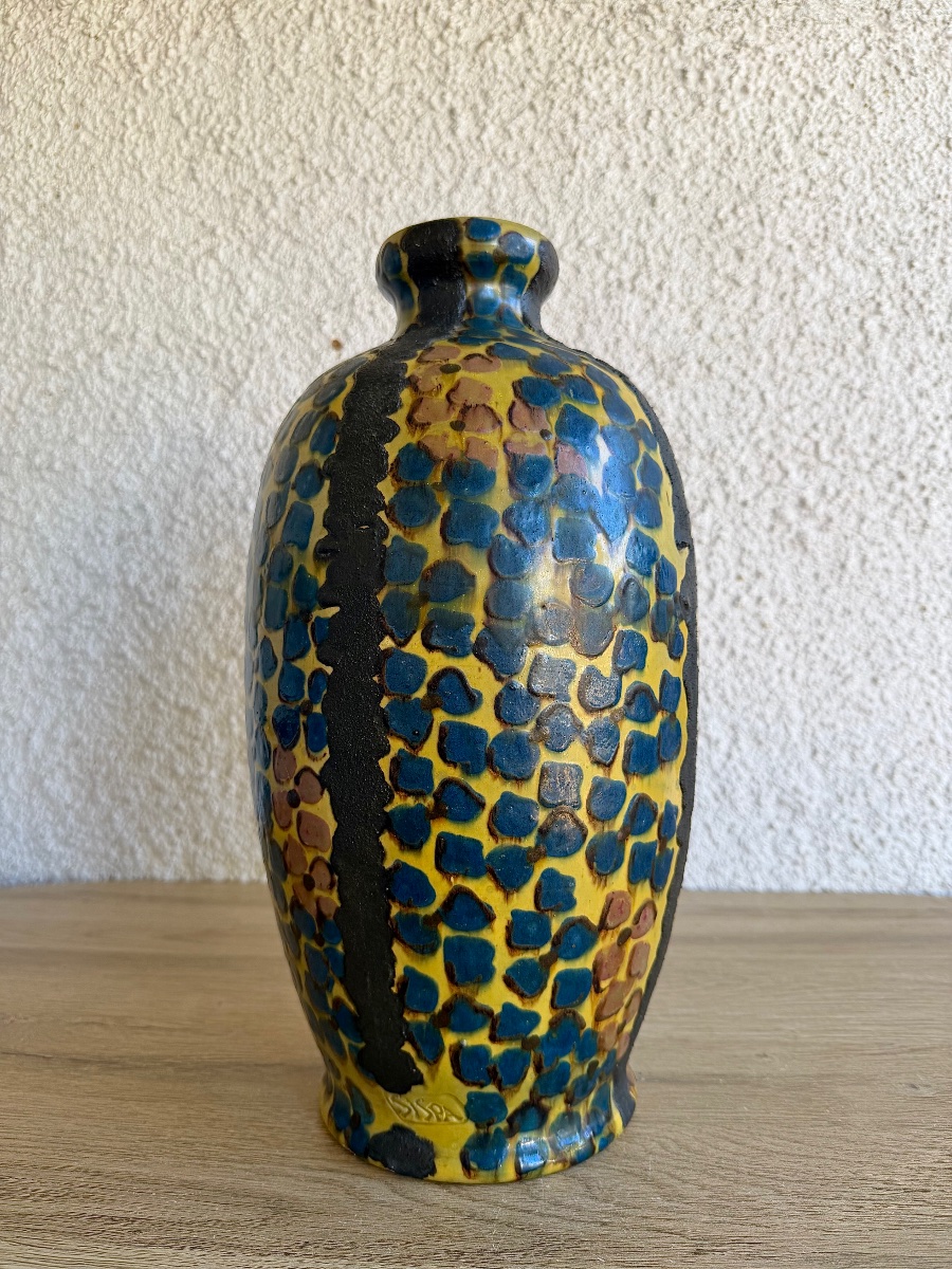 émile Simonod - Sispa Art Deco Vase, Glazed Ceramic 