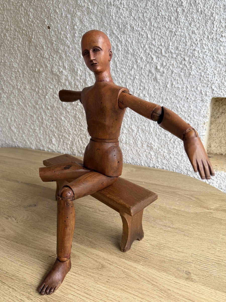 Mannequin articulé en bois XIXe siècle-photo-1