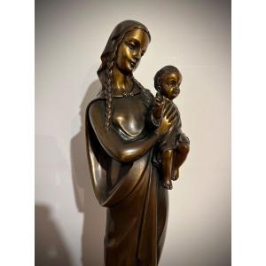 Isidro Juanico Plana - Vierge à l'Enfant En Bronze  