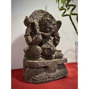 Ancien Ganesh En Pierre XXe 